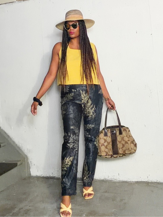 Pants - Black Floral Pants– Stylish Patterned Stretch, 12